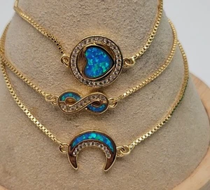 Arm Candy By Eye Candy Los Angeles 18k GP Opal & Rhinestone Adjustable Bracelets - Picture 1 of 10