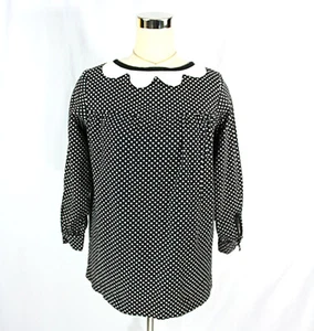 Vintage Dune Deck Polka Dot Back Button Scallop Babydoll Top 1960s Maternity M L - Picture 1 of 8