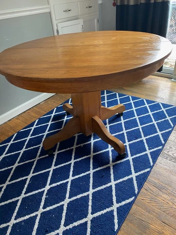 Vtg Mission Arts & Crafts American Tiger Oak Round Dining Table & 2 Leaf 1900's Cover