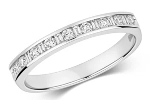 Real Diamond Eternity Ring 9ct White Gold Round Brilliant and Baguette Diamonds - Picture 1 of 4