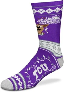 TCU gehörnte Frösche Weihnachten Urlaub Pullover Streifen Deuce Crew-Socken - Bild 1 von 1