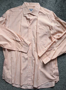 HICKEY FREEMAN MEN XL FITTED 17-34 BUTTON DOWN DRESS CASUAL SHIRT ORANGE STRIPE - Picture 1 of 4