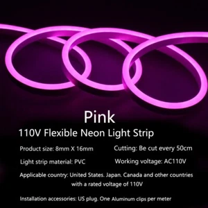 110V Neon LED Strip Light 2835 120LED/M Flexible Tape Lights Rain-Proof +US Plug - Picture 1 of 21