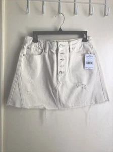 Free People Jeansrock Minirock cremeweiß Knopfleiste Used-Look Größe 30 60 $ neu mit Etikett - Bild 1 von 9