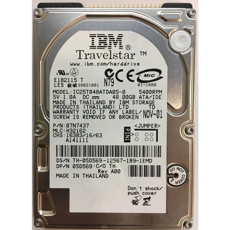 07N7437 - IBM 48GB 5400 RPM IDE 2.5" HDD - Image 1 of 1