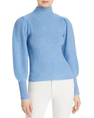 Aqua 100% 羊绒气球袖毛衣,希瑟蓝色,尺寸 S — 第 1/4 张图片