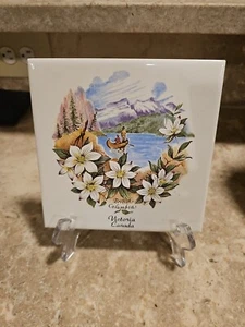 Vintage Untersetzer Fliese Stein Souviner Britsh Columbia Kanada Victoria Kanu Angeln - Bild 1 von 3