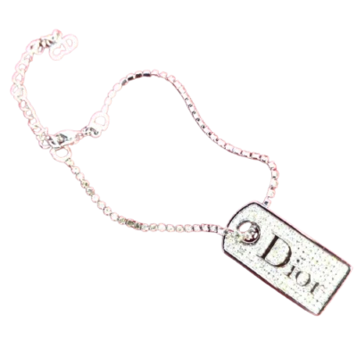 Pulsera Christian Dior Mujer Vintage Estrás Logo Placa Dije Tono Plateado  Foto 1 de 4