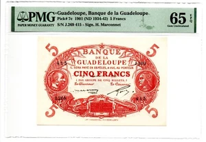 Guadeloupe: 5 Francs 1901 (ND 1934-43) Pick 7c PMG Gem Unc 65 EPQ. - Picture 1 of 2