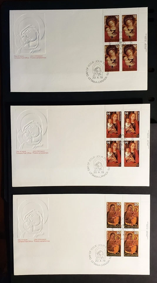Stamps Canada Covers: FDC #773-775  Christmas Paintings  UR Pl. Blks.  VF Used - Image 1 of 1