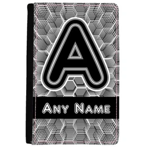 PERSONALISED ANY LETTER AND NAME PRINT FAUX LEATHER UK PASSPORT COVER/HOLDER - Picture 1 of 4