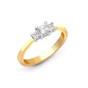 0.50 Ct Princess Brilliant cut Diamonds Trilogy Claw-set Ring 18k Yellow Gold - Picture 1 of 8