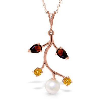 Brand New 14K Solid Rose gold 18" fine Necklace w Garnets, Citrines & pearl - Image 1 of 4