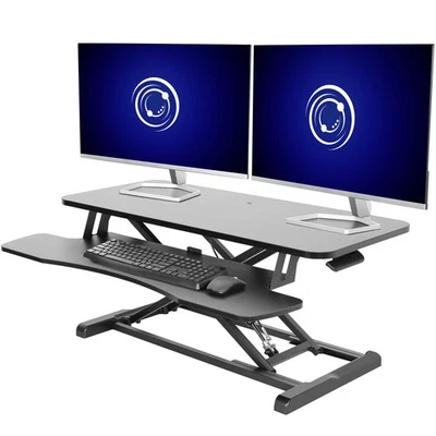 VIVO Black Height Adjustable 36" Standing Desk Monitor Riser, Sit Stand Tabletop - Image 1 of 4