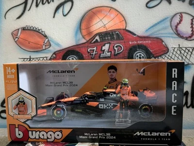 Burago 1:24 Formula 1 McLaren MCL38 Miami Grand Prix 2024 w/Lando Norris - Image 1 of 4