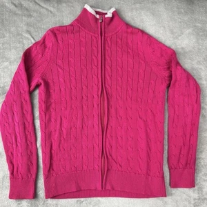 Lauren Ralph Lauren Active Pink Cable Knit Full Zip Cardigan Sweater Medium - Picture 1 of 7