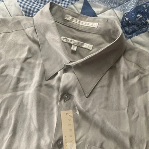 Mens Perry Ellis XL 100% Silk Short Sleeve Button Up Quick Silver MK2307 Gray - Picture 1 of 13