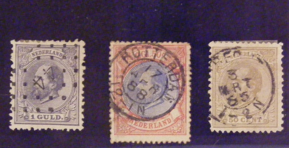 PAYS-BAS 3 timbres oblitérés de la série de 1872 - 1888 Prince William III - Photo 1/1