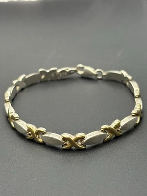 7.25" Sterling Silver Gold Accent XO Bracelet 8 Grams Y10 - Image 1 of 4
