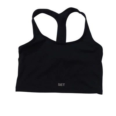 Set Active Womens Black Racerback Sports Bra Size S Activewear Workout Yoga FLAW - Image 1 of 4