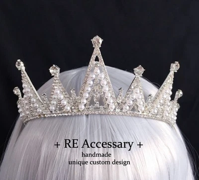 Pearl Rhinestone Crown Lolita Cosplay Princess Hair Decoration Wedding - Image 1 of 2