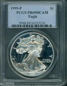 1999-P American Silver Eagle ASE S$1 PCGS PF69 PR69 PROOF DEEP CAMEO BEAUTIFUL ! - Picture 1 of 2