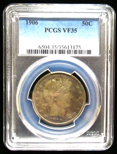 PCGS VF35 1906 BARBER SILVER HALF DOLLAR - Picture 1 of 4