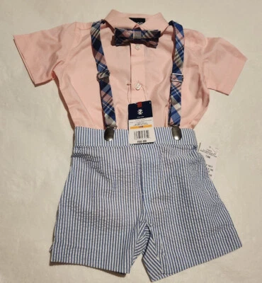 NWT Izod Bodysuit Shorts Suspenders Bow Tie 4PC Outfit 12 Months Baby Boy - Изображение 1 из 2
