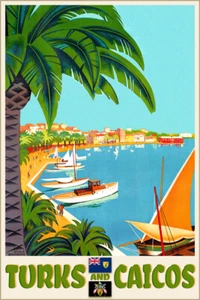 Turks and Caicos Islands Caribbean Travel Poster Roger Broders Art Print 313 - Picture 1 of 2