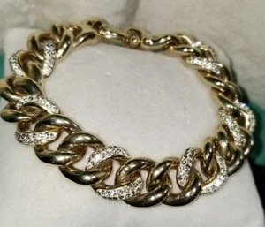 QVC 18k Yellow gold/sterling silver crystal Thick puffy curb link Chain bracelet - Picture 1 of 11