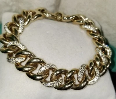 QVC 18k Yellow gold/sterling silver crystal Thick puffy curb link Chain bracelet - Image 1 of 4