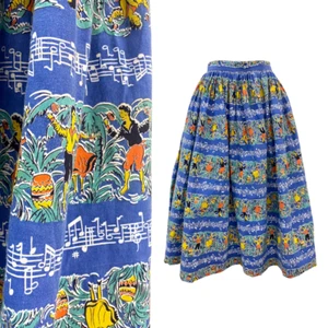 Vtg 50s Novelty Print Latin Dancer Musical Note Pinup Rockabilly Full skirt - Picture 1 of 8