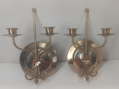 Pair Vintage Wall Sconces Double Arm Flower Scroll Detailing Unbranded - Image 1 of 4