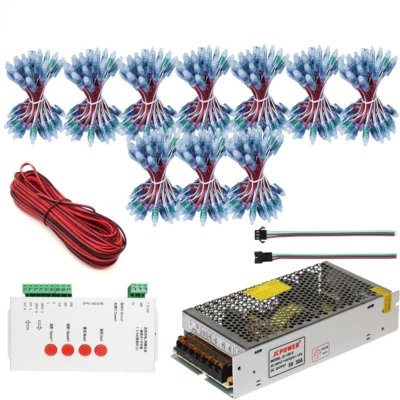 500PCS WS2811 12MM FullColor Led Pixel Module +T-1000S Controller+5V 30A Adapter - Image 1 of 4