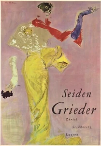 Original vintage poster print SEIDEN GRIEDER SWISS LADIES FASHION 1950 - Picture 1 of 1