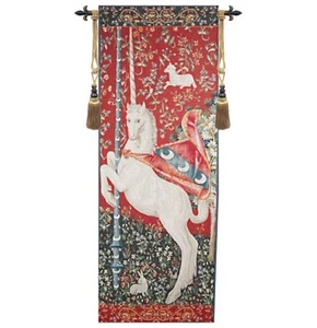 MEDIEVAL TAPESTRY WALL HANGING UNICORN PICTURE PORTIERE Mille Fleur 28”x75” - Picture 1 of 1