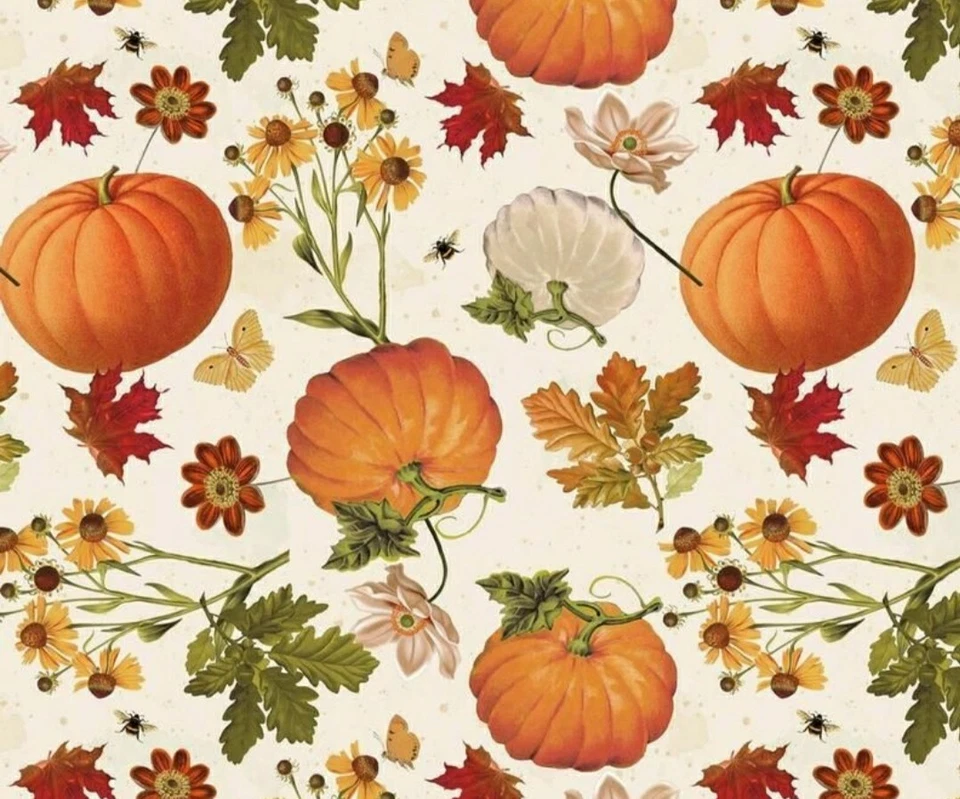 thanksgiving family floral pumpkin cotton fabric david textile fat quarters - Image 1 of 1