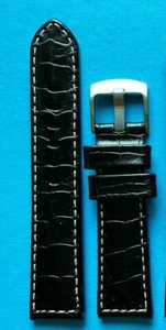 Watch Strap Watch Band in Crocodile Style Black Stable 24mm Sporty / 11 - Picture 1 of 2