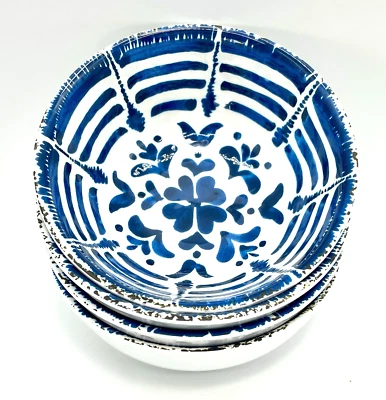 Mikasa Merenda Melamine Bowls 6" Blue Floral Outdoor Dinig set of 4 NEW - Image 1 of 4