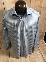 English Laundry Gray Check Flip Cuff Stretch Dress Shirt 16.5 36-37