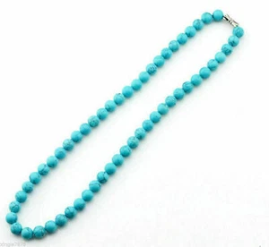 Natural 6mm Blue Turquoise Round Gemstone Beads Necklace 18'' - Picture 1 of 12