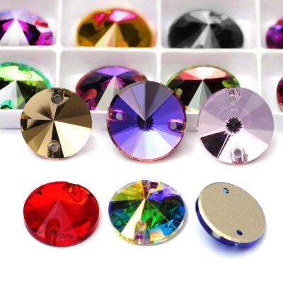 Glass K9 Rivoli Round Sew On Rhinestone Flatback DIY Sewing Crafts Applie Sewing - Image 1 of 4