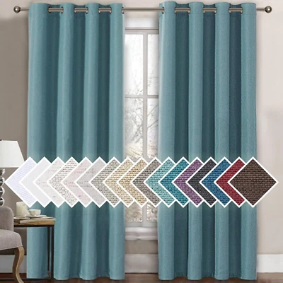 Heather Eggshell Blue Linen Blackout Curtain 84" Thermal Insulated Grommet Panel - Image 1 of 4