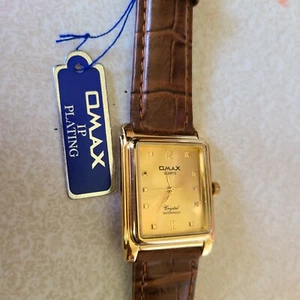 Omax Crystal Waterproof Gold Classic Unisex Brown Leather Watch SC7589 NWT - Picture 1 of 7