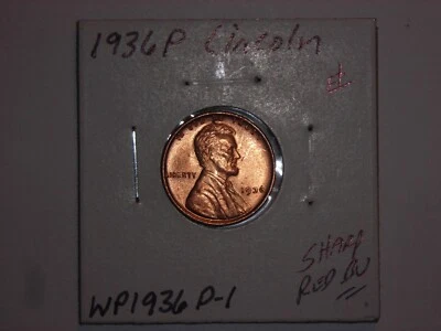 wheat penny 1936 NICE RED BU 1936-P LOT #P1 UNC LINCOLN CENT GREAT RED LUSTER - Image 1 of 3