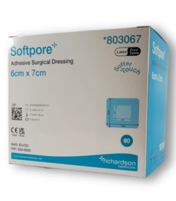 RICHARDSON Softpore Adhesive Surgical Dressing 6cm x 7 cm - 60 dressings - Burn & wound