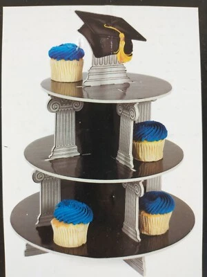 Soporte para cupcakes de graduación 3 suministros para fiestas soporte para golosinas 12" x 14,5" astilla y negro Foto 1 de 4
