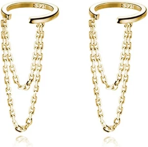 Solid 925 Sterling Silver Cuff Earrings Chain for Women Cartilage Wrap Earrings - Picture 1 of 12