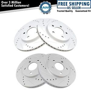 Brake Rotor Drilled & Slotted Coated Front & Rear Set for Ford Mustang