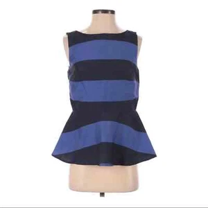 BANANA REPUBLIC Peplum Blue Black Two Tone Stripe Blouse Size 4 NEW MSRP $78 - Picture 1 of 5